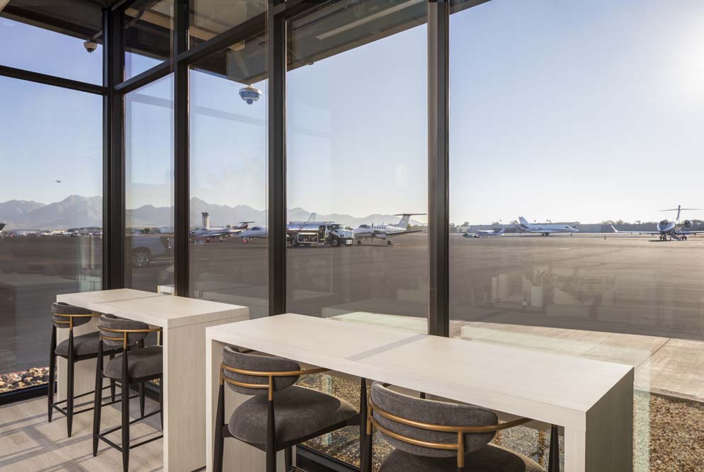 View looking onto the runway of the hangar suite