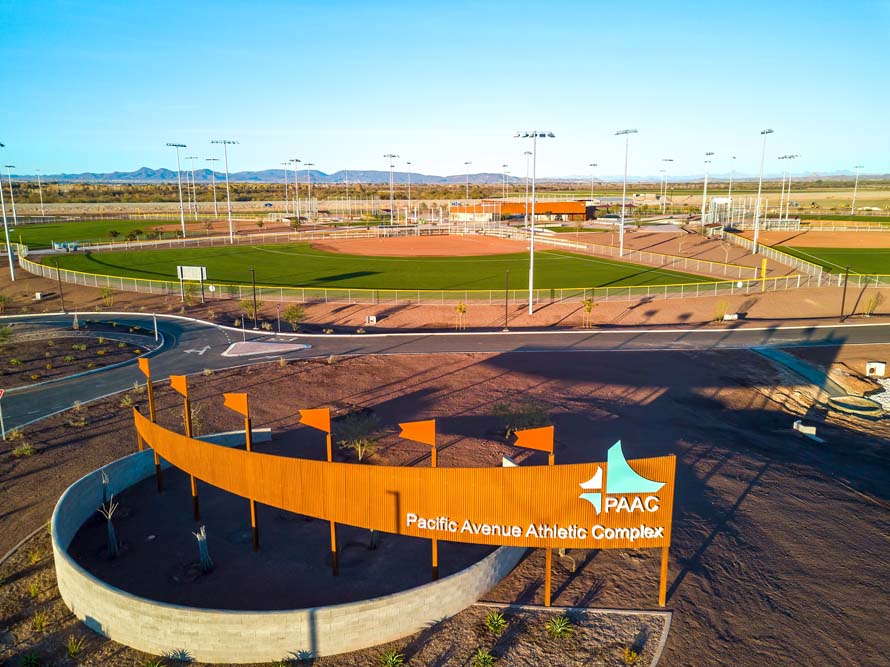Aerial view of the athletic complex fields