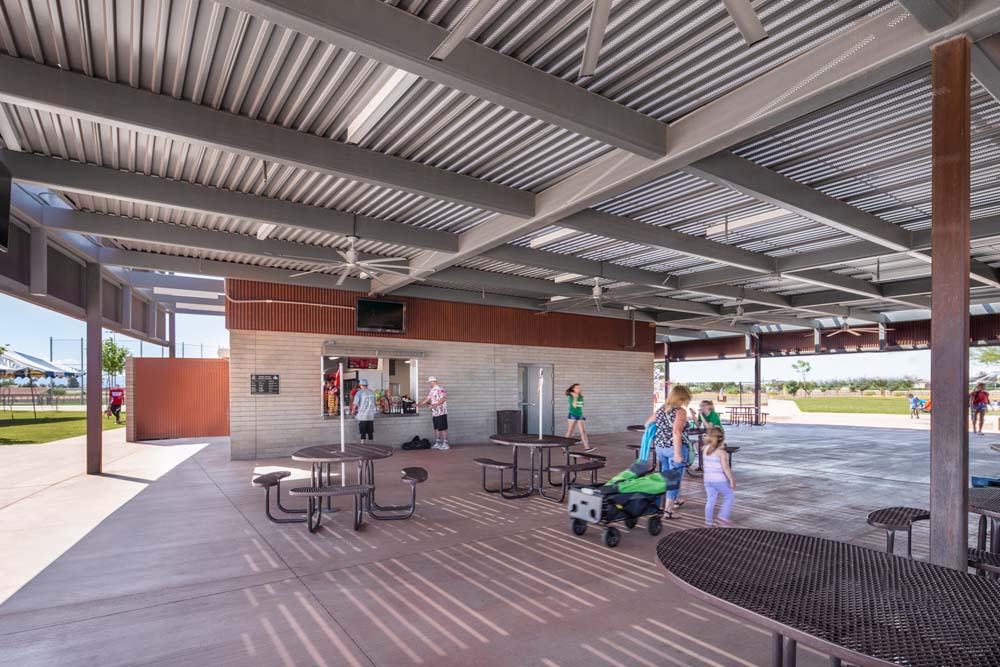 View from within the concessions building at the athletic complex