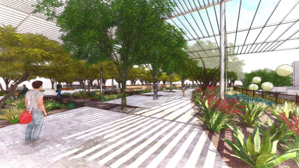 Sketch of plaza with a canopy